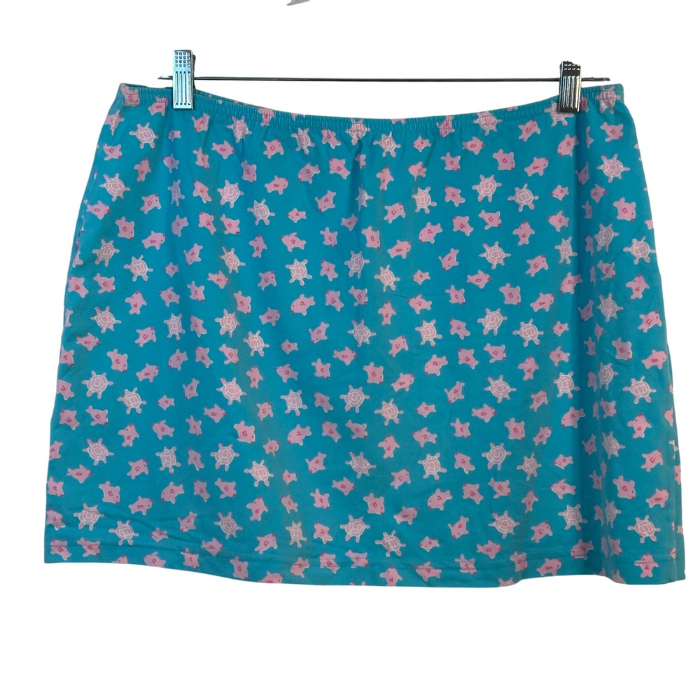 Lilly Pulitzer Vintage Blue Pink Sea Turtle Fish Mini Skirt XL Made in USA